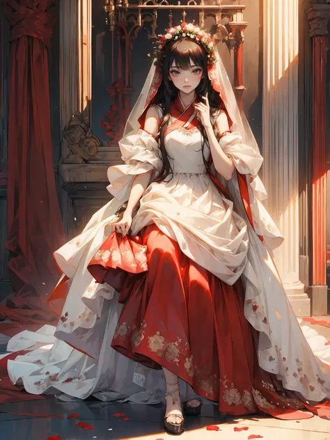 1girlsolo,(Bloodredweddingdress:1.5),(Bloodredveil:1.5),Nuptialhome,Redcandle,Redwedding,(8k,RAWphoto,bestquality,masterpiece:1.2),(realistic,photo-realistic),(extremelydetailedCGunity8kwallpaper),blacklonghair,pefecthands,sneer,hanfu,nailscorrect,,full bo...