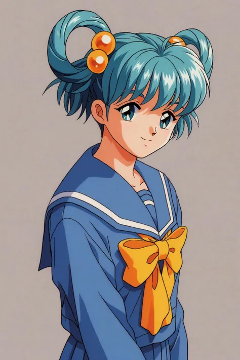 score_9,score_8_up,score_7_up,
tatebayashi miharu,1girl,solo,hair rings,school uniform,retro artstyle,smile,hair ornament,1990s ...