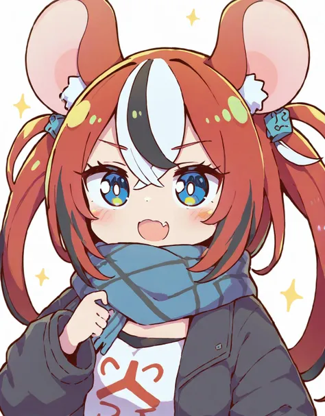 anime girl with a scarf and a cat ears