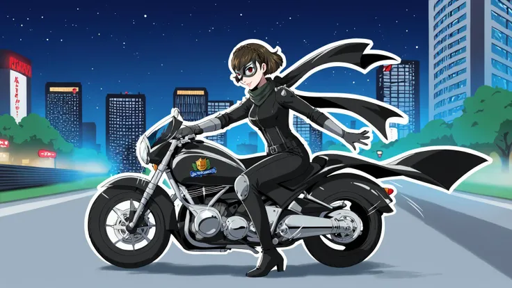 anime character on a motorcycle in a city at night