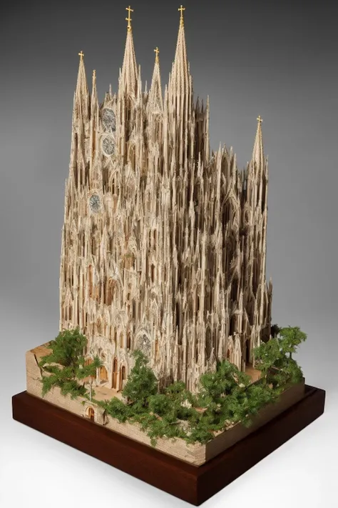 a close up of a model of a cathedral with a clock on it