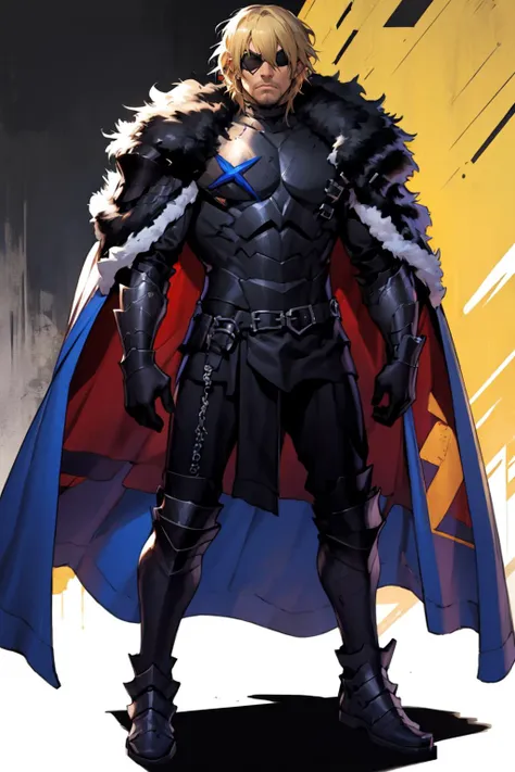 a man in armor with a cape and a cape on