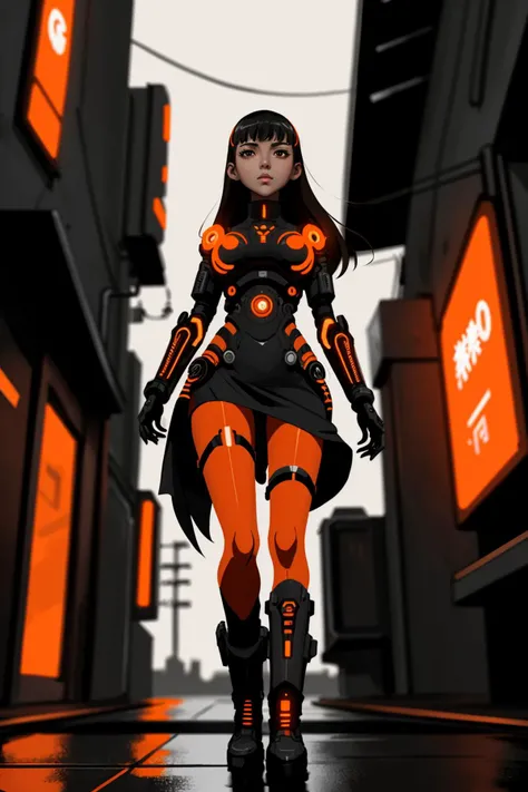 CS-OBG girl standing in dark scifi cyberpunk neon nightclub entrance, dirty sidewalks, from below
(anime illustration) (best quality) (lineart) (intricate details) (cinematic lighting) (sharp focus)