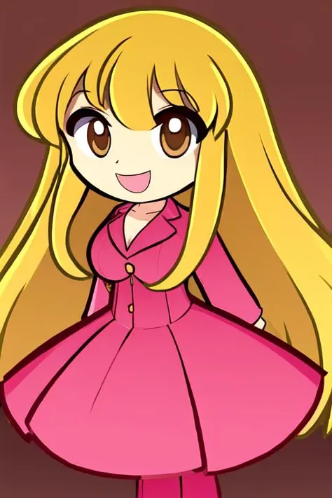 a cartoon girl in a pink dress and a pink coat