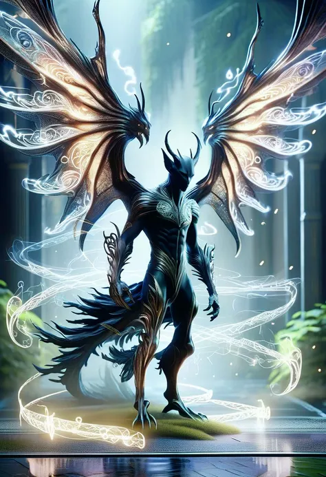 a digital painting of a demon with wings and a glowing tail