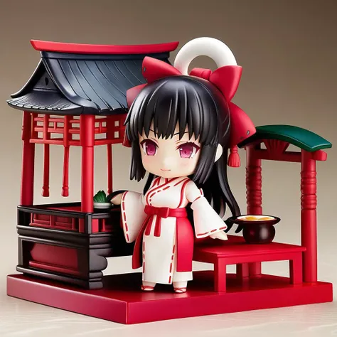 nendoroid,girl,hakurei reimu,black hair,hairbow,miko costume,chibi,table model,food model,shrine model,,ultra-detailed,masterpiece,best quality, <lora:XDetail_light:0.7>  <lora:nendoroid_xl_v2:0.8>