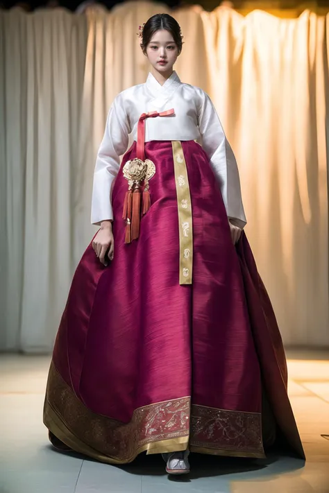 a woman in a traditional korean dress poses for a picture