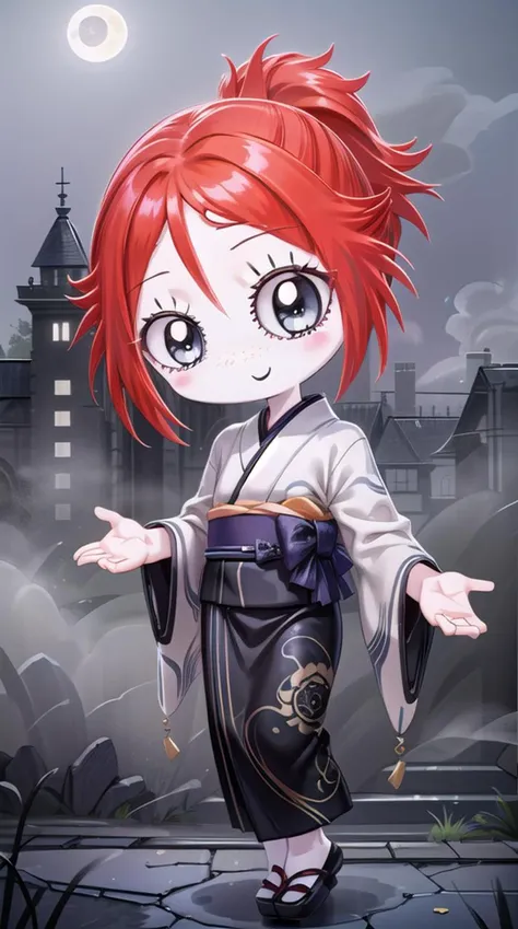 a cartoon image of a girl with red hair and a kimono