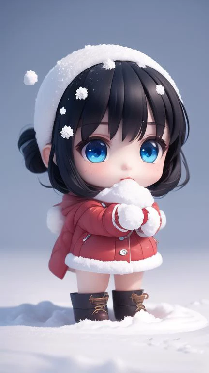 masterpiece, best quality, 1girl, ook up to,full body, masterpiece,Black hair, blue eyes, full body, chibi,snow <lora:blindbox_v1_mix:0.9> ,perfect ratio,chin grab, <lora:epi_noiseoffset2:1>