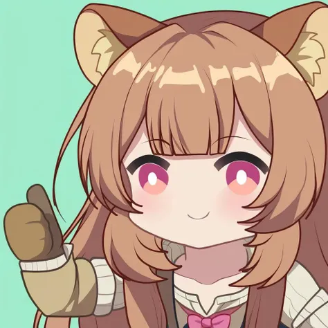 anime girl with brown hair and pink eyes wearing a cat ears outfit