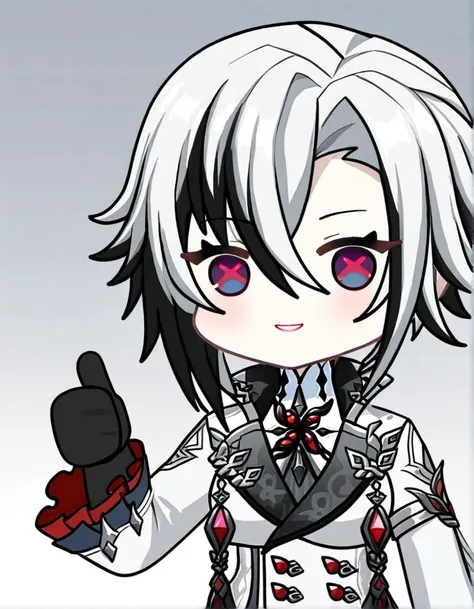 anime girl with white hair and black and red gloves