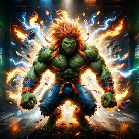 a poster of a hulk hulk with a fiery hair and a red face