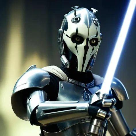 cinematic film still of  <lora:star wars style:1.5>
In star wars universe General Grievous a robot with four 4 light sabers attached to his four 4 hands star wars style, shallow depth of field, vignette, highly detailed, high budget, bokeh, cinemascope, mo...