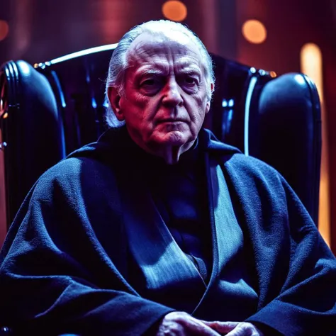 cinematic film still of  <lora:star wars style:1.5>
In star wars universe Senator Sheev Palpatine a man in a black robe sitting in a chair star wars style, shallow depth of field, vignette, highly detailed, high budget, bokeh, cinemascope, moody, epic, gor...