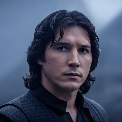 cinematic film still of  <lora:star wars style:1.5>
In star wars universe Ben Solo a man with long hair and a black shirt star wars style, shallow depth of field, vignette, highly detailed, high budget, bokeh, cinemascope, moody, epic, gorgeous, film grain...