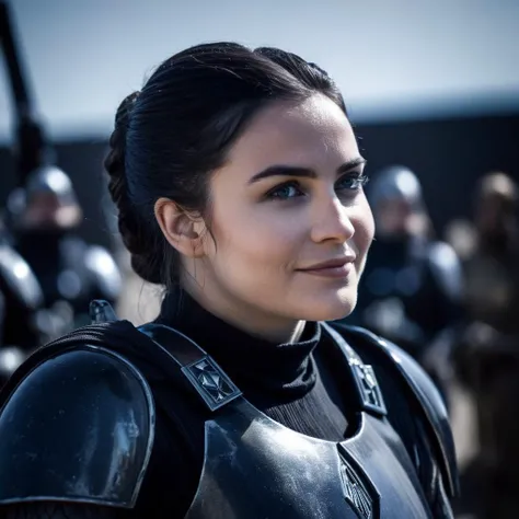 cinematic film still of  <lora:star wars style:1.5>
In star wars universe Cara Dune a woman in a black armor smiling for the camera star wars style, shallow depth of field, vignette, highly detailed, high budget, bokeh, cinemascope, moody, epic, gorgeous, ...