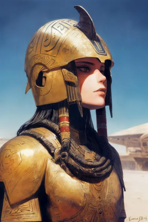 1 female warrior, horus, futuristic Egypt,   helmet, detailed armor, surreal, 
( by Enki Bilal) methurlant
high contrast, sun light
(masterpiece, best quality:1.3),realistic, hyper-realistic photorealistic
<lora:methurlant:1> <lora:add_detail:1> <lora:epiN...