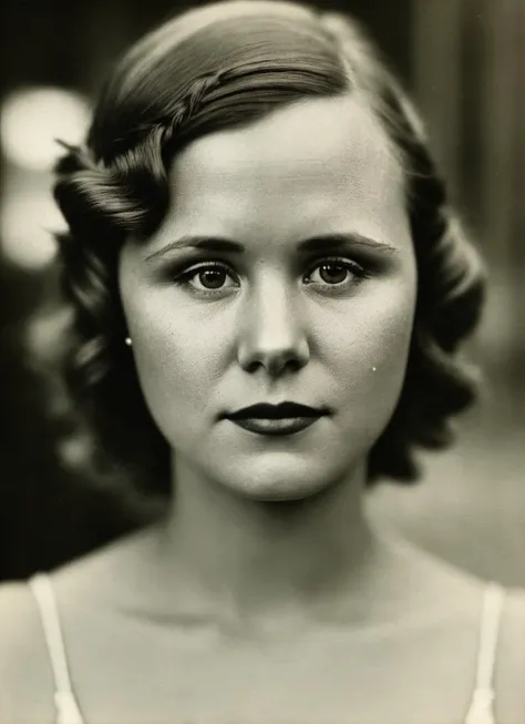 a black and white photo of a woman with a serious look