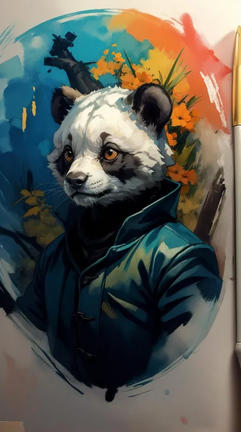 <lora:Fancy animal portraits v2:1>Panda cub, Teal clothes, watercolor, oil_medium <lora:LowRa:0.1><lora:add_detail:0.75>, (Masterpiece:1.3) (best quality:1.2) (high quality:1.1)