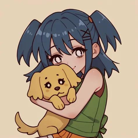 anime girl holding a dog in her arms