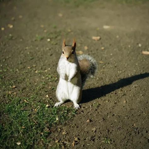 cinematic film still of Kodak Image of  <lora:Film Grain style:1> high image noise:1.2 high image Grain:1.2 Kodak Gold 200
Film grain still image of a squirrel standing on its hind legs on the ground,solo,white hair,outdoors,blurry,no humans,shadow,animal,...