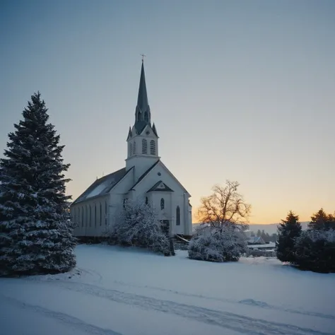 UHD, 4k, ultra detailed, cinematic, a photograph of Kodak Image of  <lora:Film Grain style:1> high image noise:1.2 high image Grain:1.2 Kodak Gold 200
Film grain still image of a snowy scene with a church in the background,outdoors,sky,tree,no humans,build...