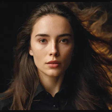 cinematic film still of <lora:Film Grain style:1.2>
Film grain still image of a woman with long hair and a black shirt,1girl,solo,long hair,looking at viewer,brown hair,closed mouth,black eyes,lips,expressionless,black background,portrait,realistic,dark , ...