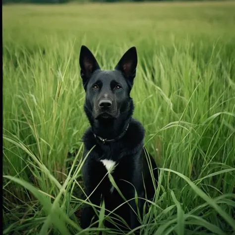 cinematic film still of <lora:Film Grain style:1.2>
Film grain still image of a dog sitting in a field of tall grass,1girl,solo,black hair,long sleeves,animal ears,standing,outdoors,glowing,animal,grass,nature,scenery , cinematic look, film look, filmic, c...