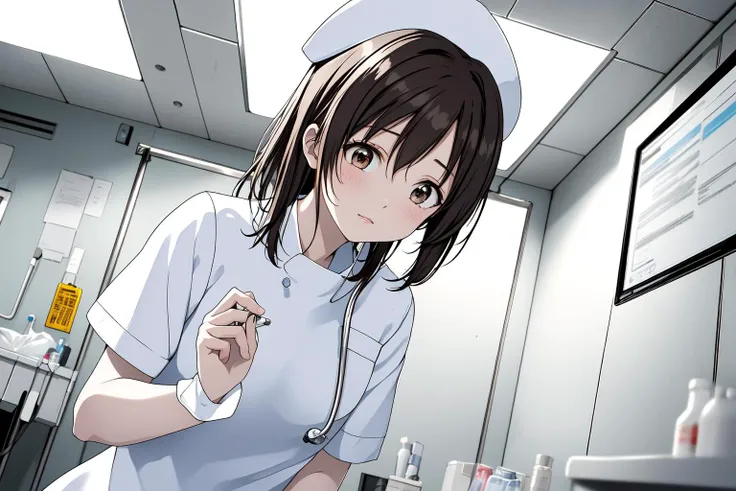 (RAW photo, best quality), wide angle photo, masterpiece, 1girl,  natural lighting
hospital, operating room, surgical gloves, 
(((White))) nurse uniform smooth, nurse, nurse hat, stethoscope  <lora:NurseUniform0_1:0.8>,
 <lora:loveletter_mizuho_v1_2:1>, lo...