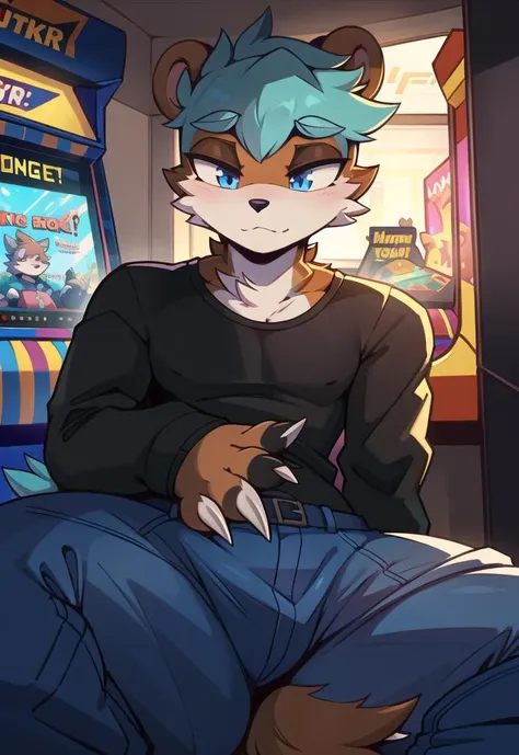 a cartoon picture of a person sitting in front of a game machine