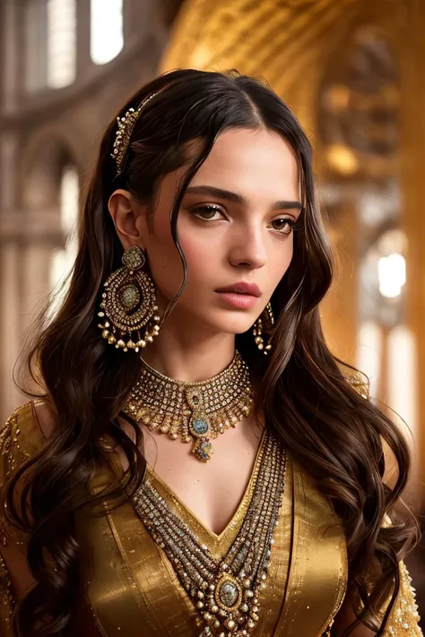 beautiful woman (sfnr-4000:.99), perfect hair, jewellery, ((portrait)), (closeup:1.2), ((from the waist up)), (((hagia sophia interior:1.2 ))), natural skin texture,  ((dervish costume :1.2)), 24mm, 4k textures, soft cinematic light, adobe lightroom, photo...