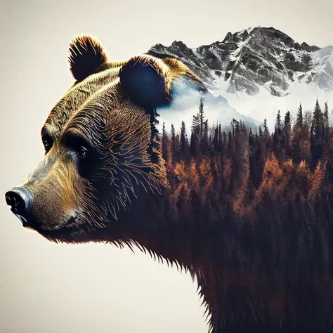 dblxp bear profile made out of a forest