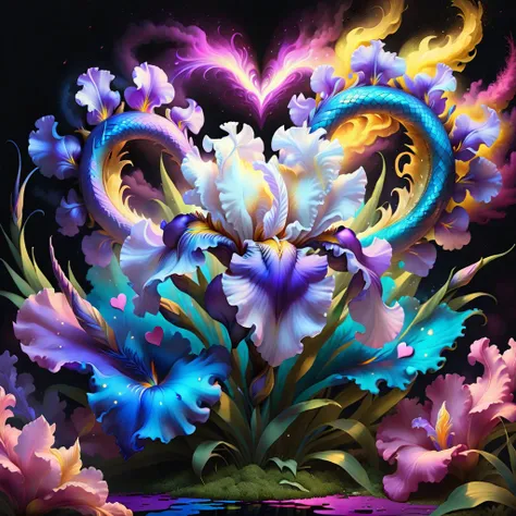 painting of a dragon and flowers in a vase with water