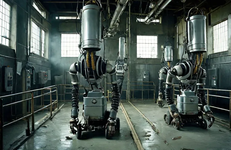 there are two robots that are standing in a building