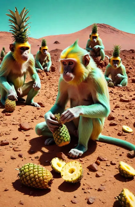 araffe monkeys with pineapples and pineapples in the desert