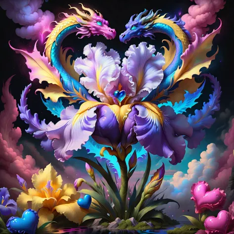 painting of a flower with a dragon in the middle of it