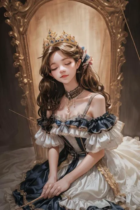 a profestional picutre of AM149_Anna_Jitkova , with Curvy-Voluptuous - A body with prominent curves and a more robust frame. , 1girl, princess wearing diadem and intricated gold dress <lora:lo_dress_vol2_style1_v1:0.7>, Elven Archery Meditation: Descriptio...