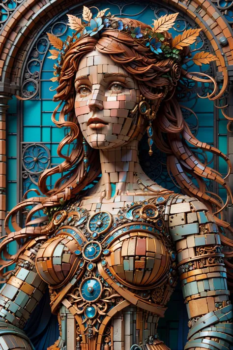 statue of a woman in the style of alphonse mucha, ais-scrapyrd, ais-brickz<lora:Scrapyard_Style_SDXL:0.6>  <lora:Bricks_Style_SDXL:0.6>, (masterpiece:1.2), best quality, (hyperdetailed, highest detailed:1.2), high resolution textures, <lora:EnvyBetterHires...