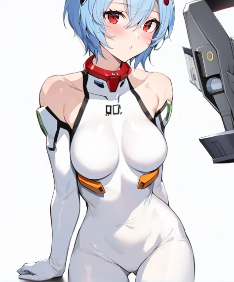 nude,nsfw:1.1ï¼masterpiece, best quality,  Ã¯Â¼Â1girl, solo, plugsuit, white_bodysuit, red_eyes, short_hair, bodysuit, breasts, interface_headset, looking_at_viewer, blue_hair, jacket, full_body, bangs, medium_breasts, parted_lips, white_background, blus...