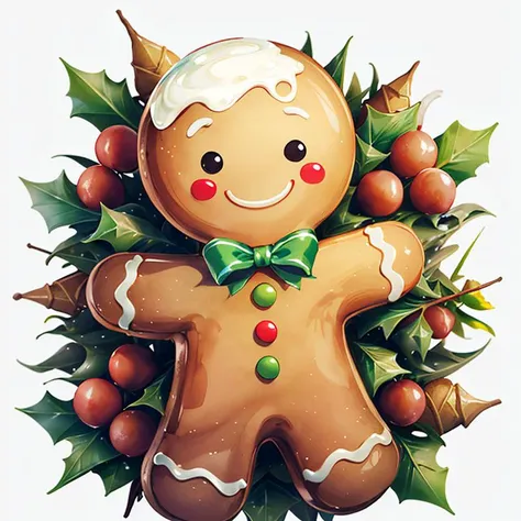 there is a gingerbread man with holly leaves and berries