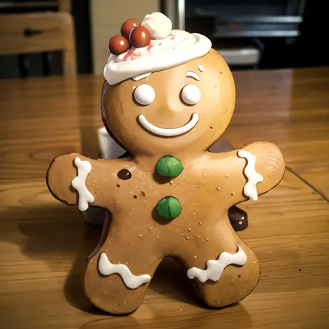 there is a gingerbread man with a hat on top of it