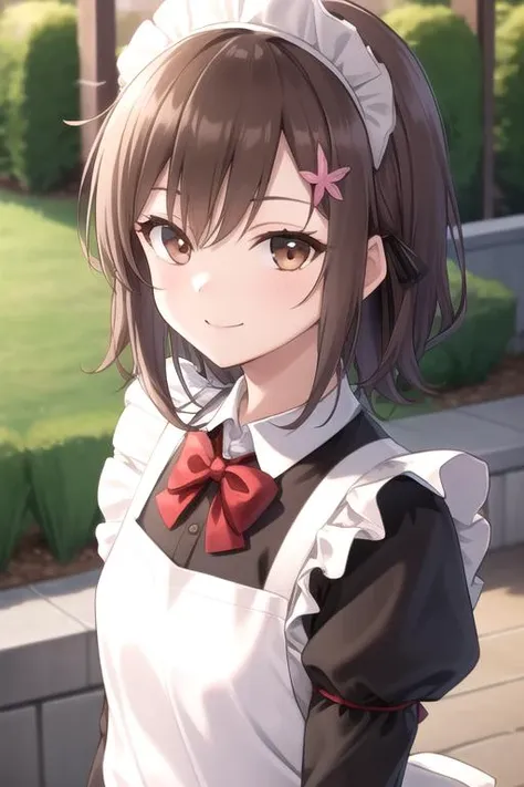 anime girl with a bow tie and a white apron