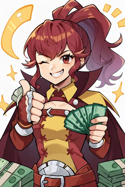 a cartoon picture of a woman holding money and a fan