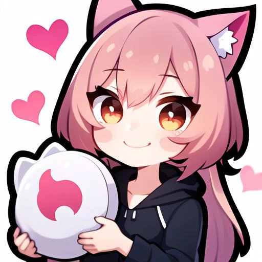 anime girl with pink hair holding a white bowl with a pink heart