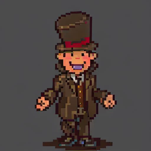 a close up of a pixel figure of a man in a top hat