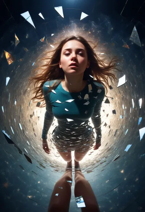 a woman in a blue dress is standing in a tunnel