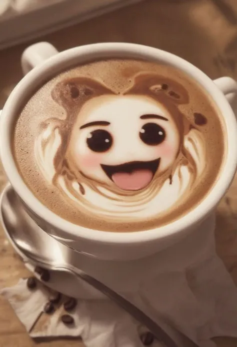 there is a cup of coffee with a face drawn on it