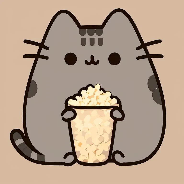 ((masterpiece,best quality)), absurdres, <lora:Pusheen:1>, Pusheen, animal focus, fat cat, flat colors, popcorn,