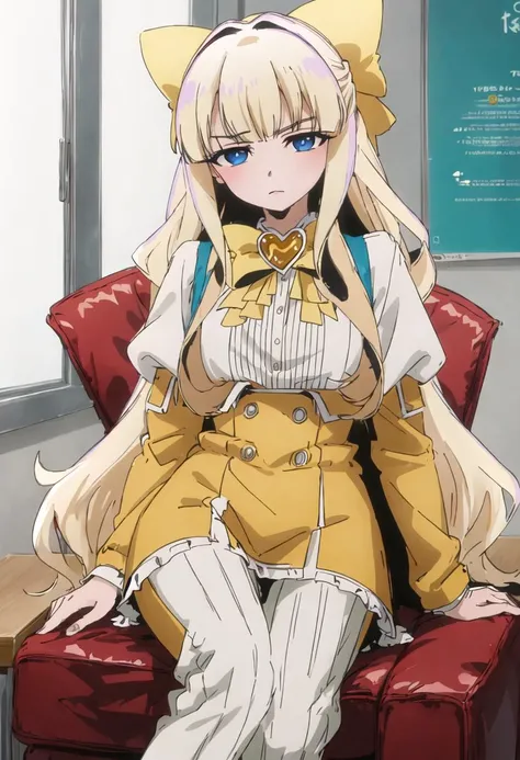 {safe:1.10}, best quality, masterpiece, highres, solo, {kaoruko_tenkawa_mahoushoujoniakogarete:0.90}, sitting, sitting on chair, chair, cowboy_shot, looking at viewer