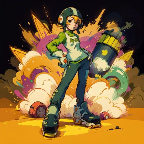 Jet-Set-Radio, solo, complex background, army pants, gloves, 1girl happy, roller shoes, street, city background,, paint can, <lora:Jet-Set-Radio:1> <lora:keke:0.3> <lora:jetsetradio_gum:0.8> graffiti <lora:Jet Set Radio Style:0.5> <lora:graffiti:0.5> <lora...